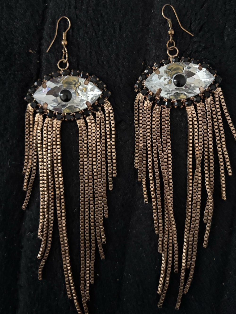 Source Unknown Gold-Tone Eye Drop Earrings with Clear Crystal